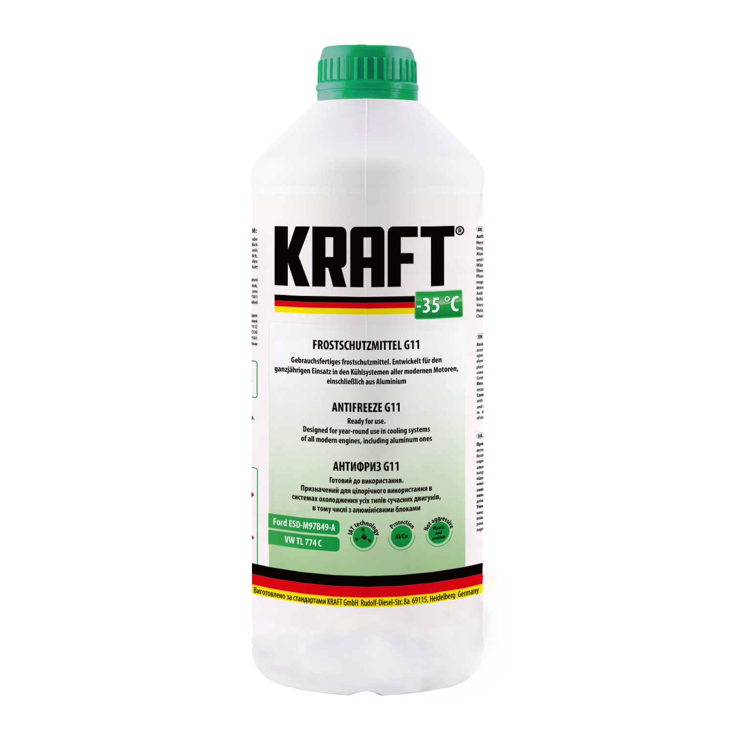 Антифриз готовий -35 °C KRAFT G11 зелений 1,5 л